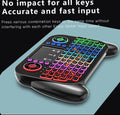 Colorful keyboard with text about key accuracy and input speed on a black and blue background