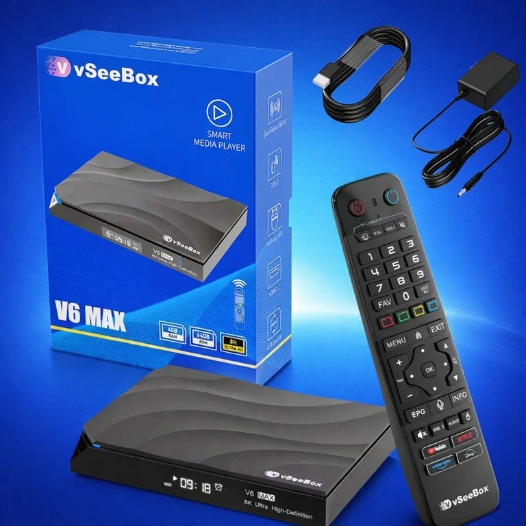 Vseebox V6 Max Version Voice Control, Android 14 TV Box with 8K HDR, 4GB RAM 64GB Storage,Wi-Fi 6